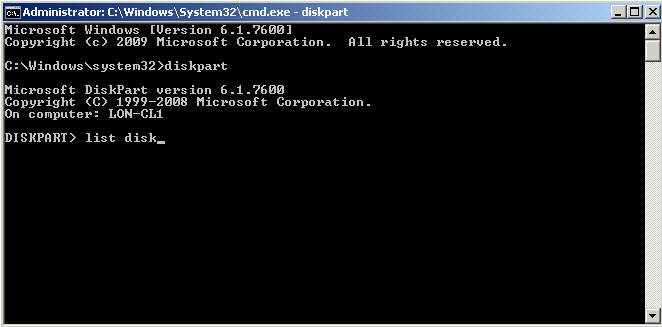 microsoft diskpart version 6.1.7600